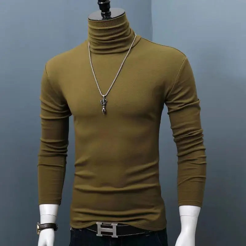 Black men's high neck modal sweater from Corporación Turística, fitted casual winter sweater for men's clothing.