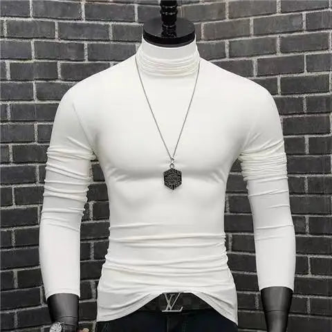 Black men's high-neck modal sweater from Corporación Turística, fitted casual winter sweater, ideal for cold weather.