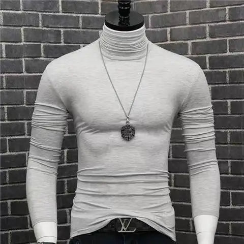 Black men's high neck modal sweater by Corporación Turística, slim fit, casual winter sweater for men.