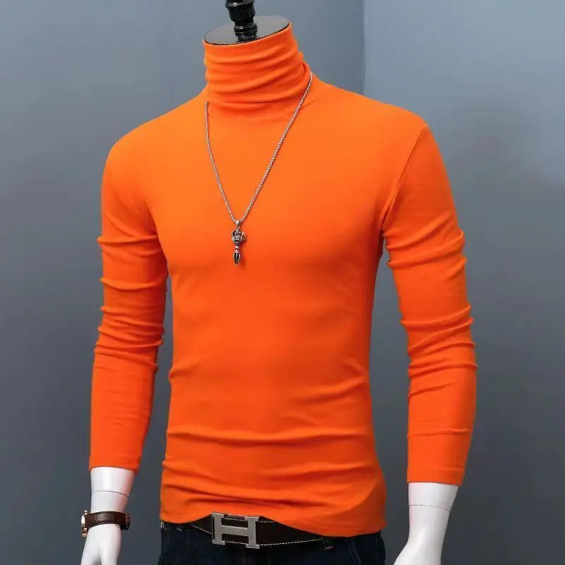 Black men's high-neck modal sweater, slim fit, casual winter clothing from Corporación Turística, suitable for cold weather.
