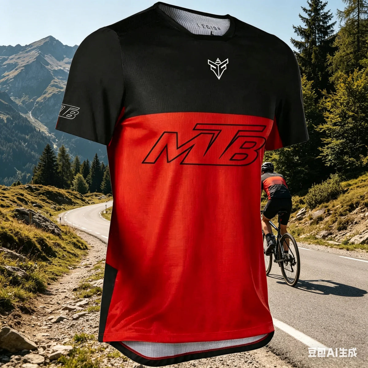 Short sleeve mountain biking t-shirt from Corporación Turística, designed for outdoor family cycling activities.