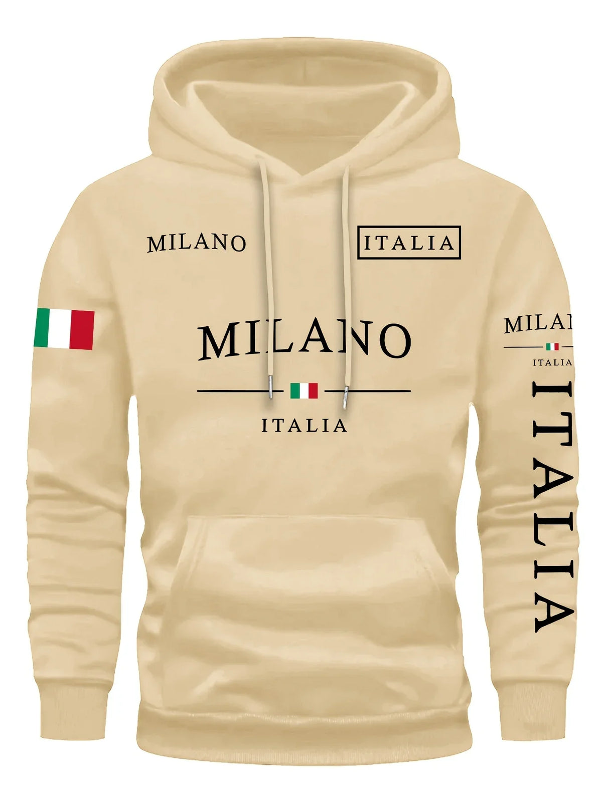 Casual sporty Italia Milano hoodie sweatshirt by Corporación Turística, perfect for spring and fall, with a comfortable fit and stylish design.