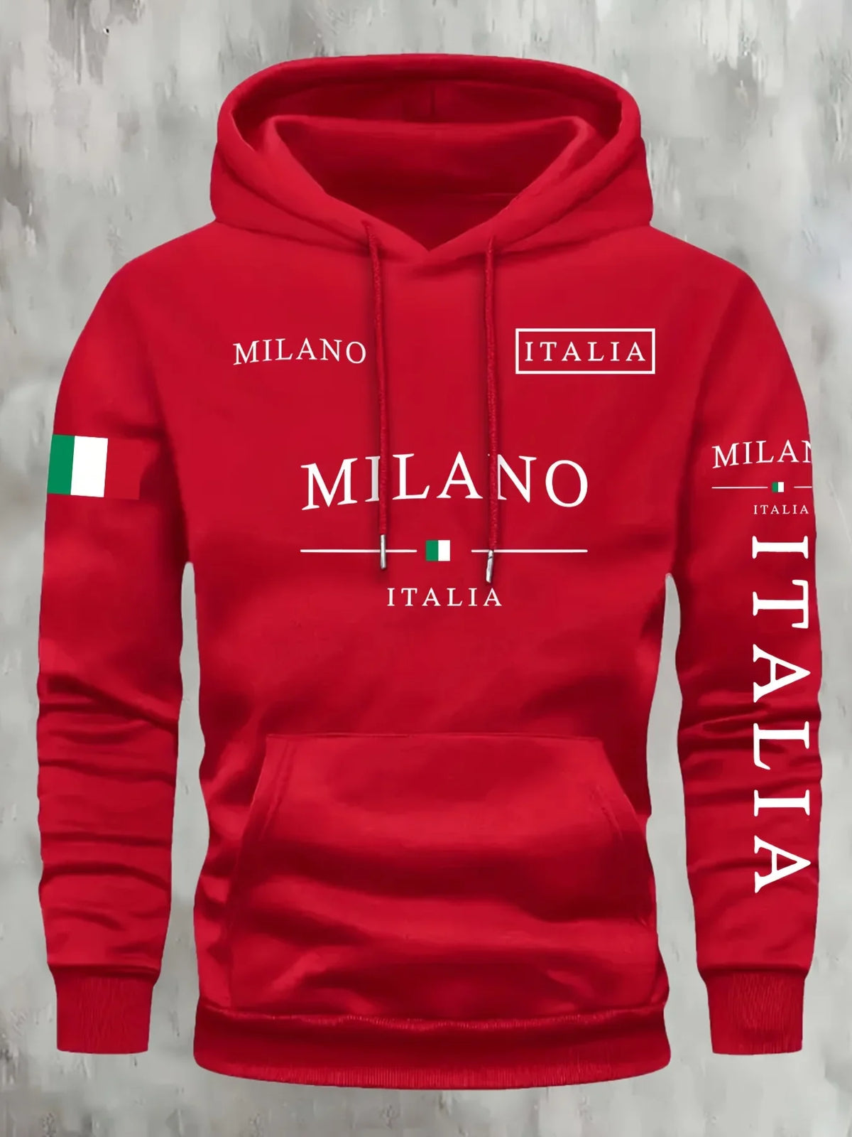 Unisex Italia Milano hoodie by Corporación Turística, casual sporty sweatshirt with a modern, trendy design and hood detail.