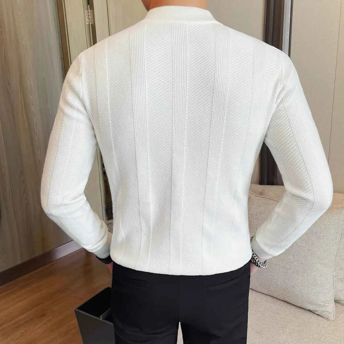 White men's winter cardigan sweater from Corporación Turística, featuring a cozy, stylish design ideal for cold weather.