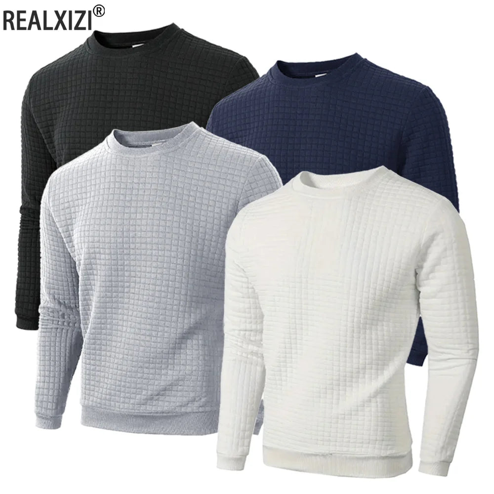 Light gray men's Jacquard knit sweater with round collar, warm and casual for fall by Corporación Turística.