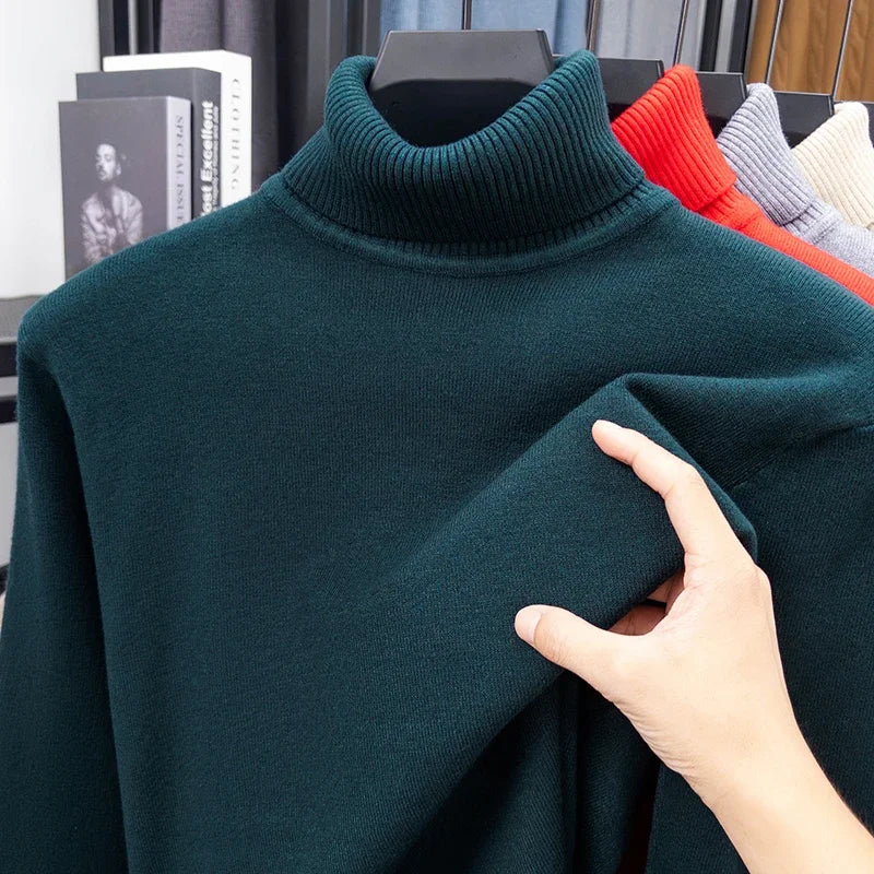 Blue men's high-neck sweater by Corporación Turística, premium knit, perfect for fall and winter, anti-pilling cozy clothing.