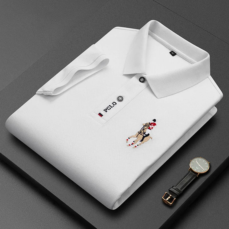 Men's embroidered cotton polo shirt in 4XL, informal and breathable, from Corporación Turística, with a classic collar and short sleeves.
