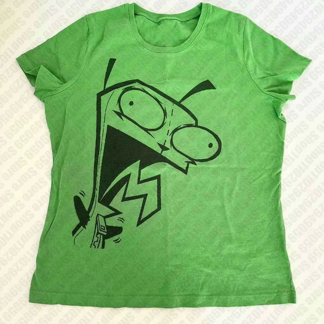 Green Y2K Gothic T-shirt from Corporación Turística, short kawaii 90s style top with vibrant design and casual fit.
