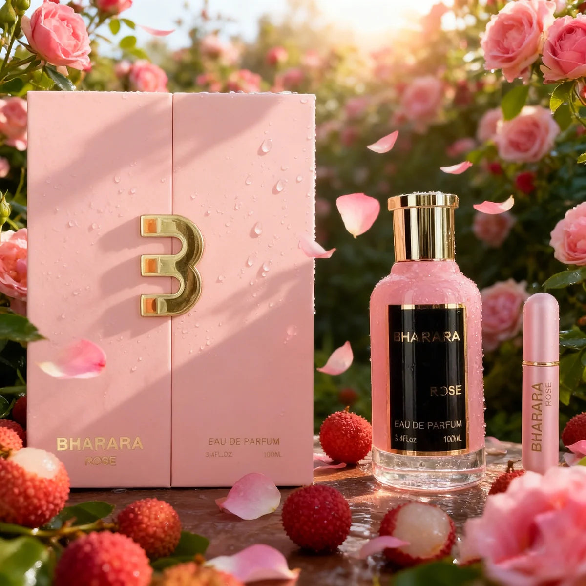 Bharara Rose Eau de Parfum for Women by Corporación Turística, 100ml floral perfume bottle with elegant design.