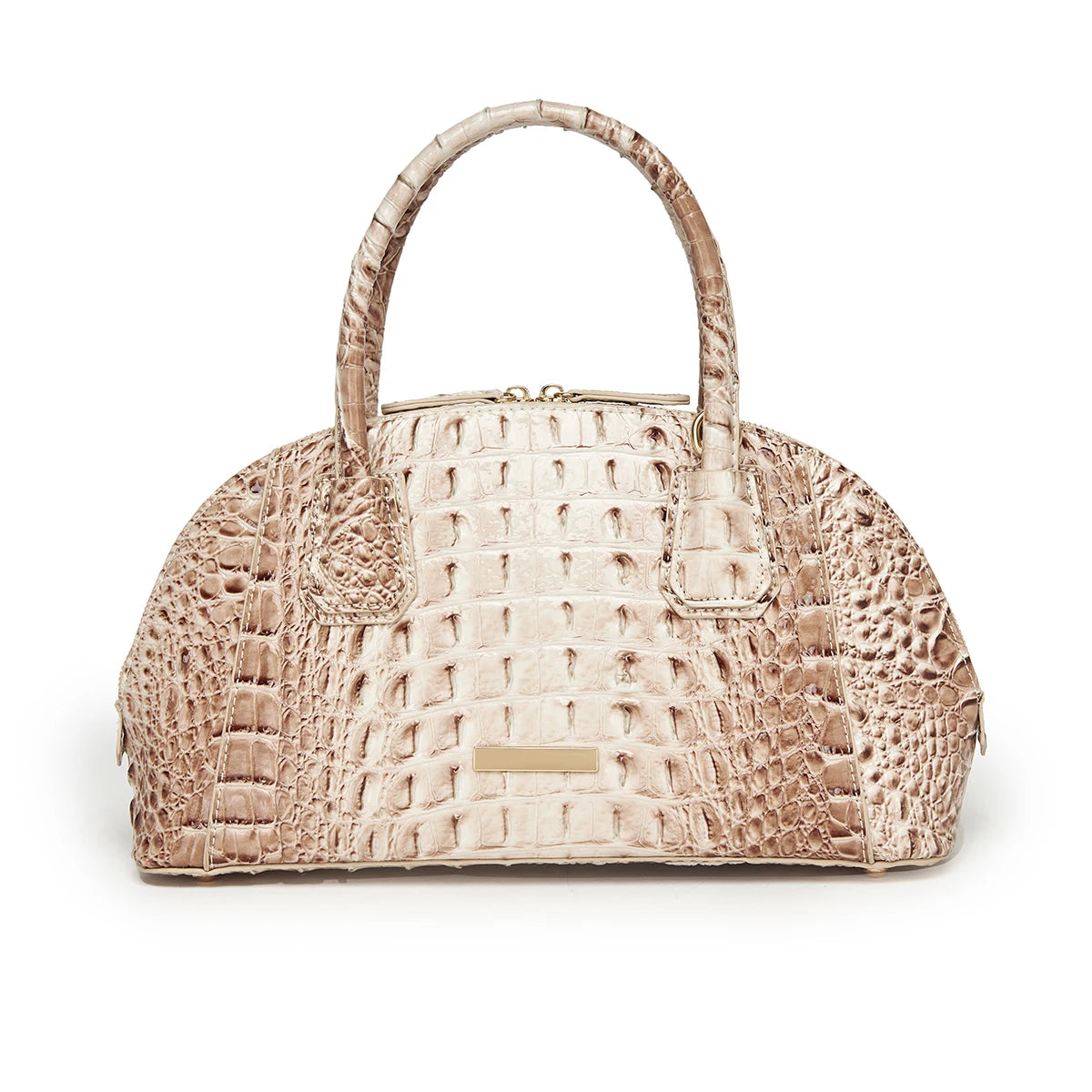 Pink crossbody bag with a dome-shaped top handle, designed for women, featuring a sleek, modern style by Corporación Turística.