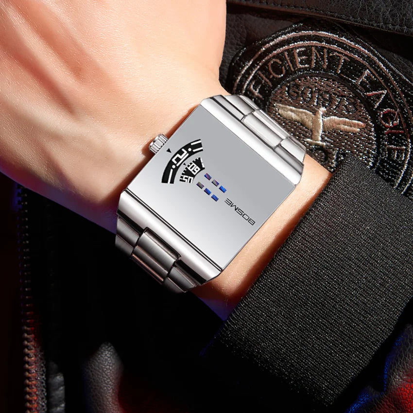 Digital square men's wristwatch by Corporación Turística with a pink strap, featuring a modern and stylish design.