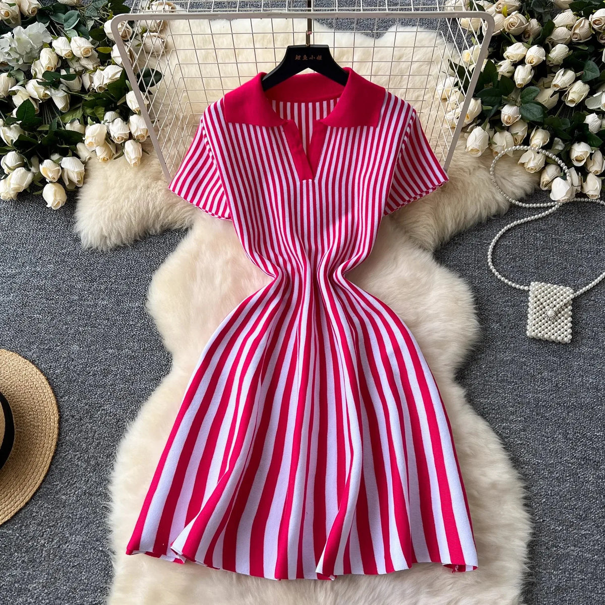 Pink Y2K A-line short dress by YuooMuoo, stylish and elegant for women, featuring a chic, modern design.