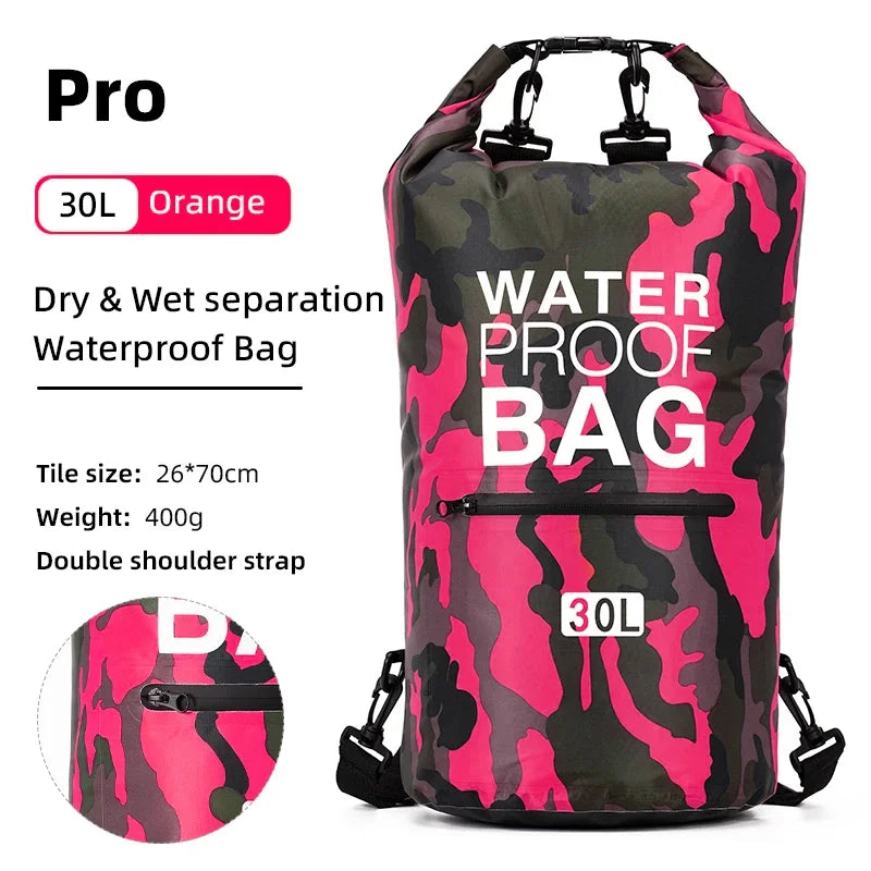 Pink PVC swimming package with dry backpack for women, featuring a 30L capacity from Corporación Turística.