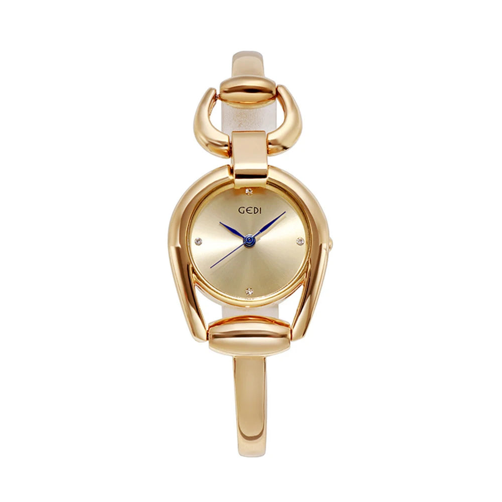 Rose gold quartz wristwatch with stainless steel strap, modern style, from Corporación Turística.