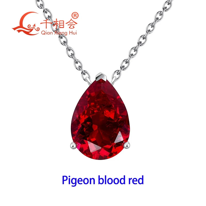 Silver 925 pendant with pink synthetic sapphire in teardrop shape, featuring a delicate and elegant jewelry design.