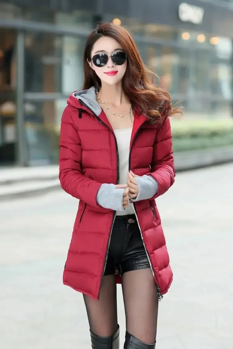 Rose red women's casual waterproof cotton jacket by Corporación Turística, suitable for autumn weather.