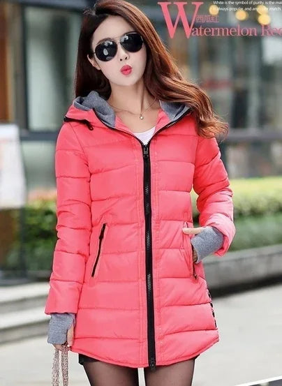 Rose-red casual women's cotton waterproof jacket by Corporación Turística, suitable for fall weather with a comfortable fit.