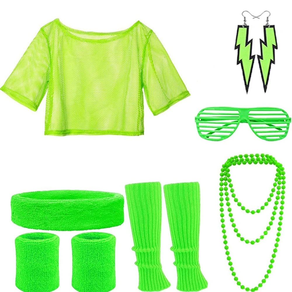 Hippie 80s costume set with a short top, vibrant colors, and bohemian style from Corporación Turística for retro-themed parties.