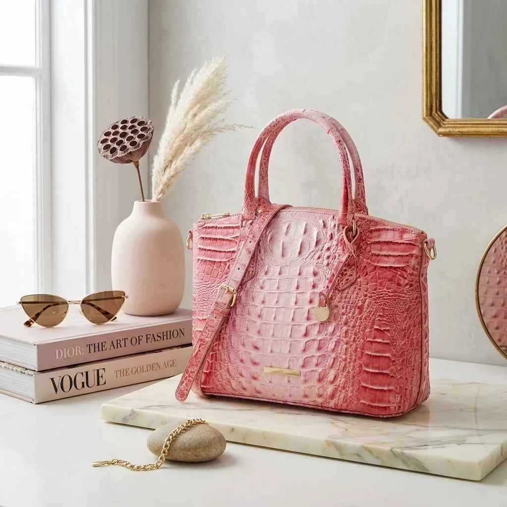 Royal blue and magenta tote bag with embossed design for women, convertible style, by Corporación Turística.