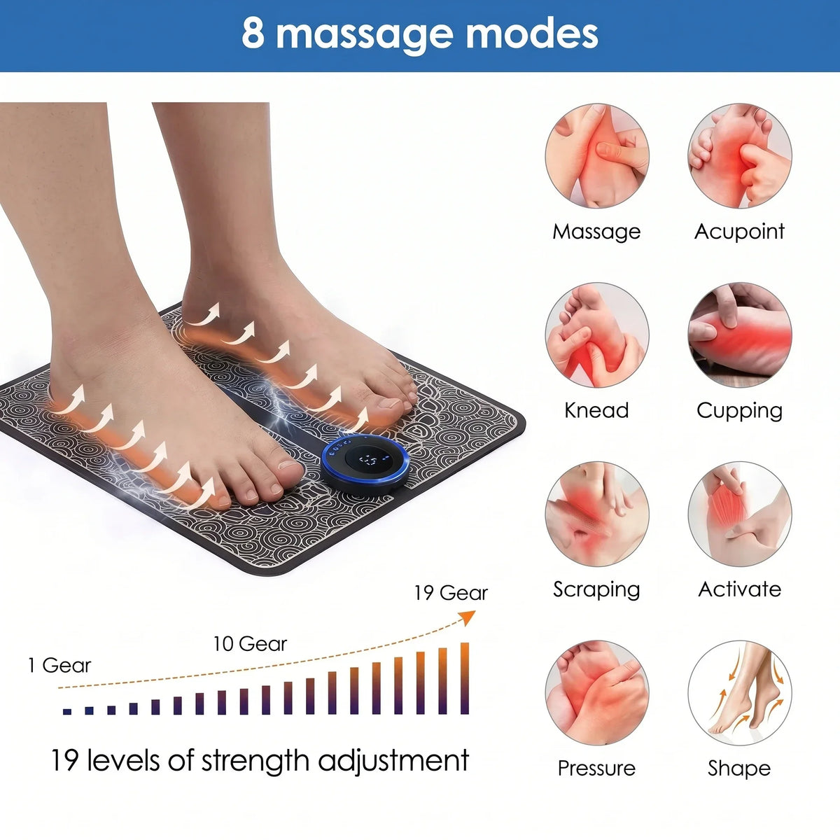 Black EMS foot massage pad by Corporación Turística for relaxation and pain relief in health and wellness care.
