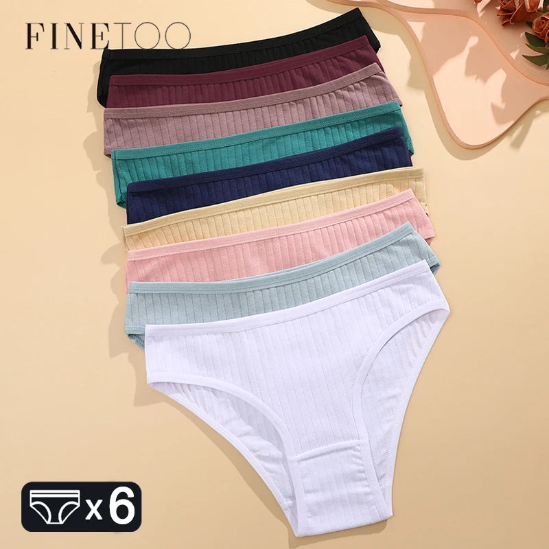 Set of six women's cotton briefs by FINETOO, soft and comfortable underwear in various colors, from Corporación Turística.