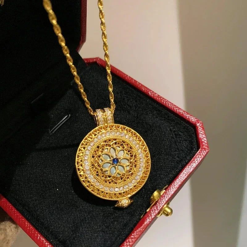 Red round floral pink hollow pendant necklace by Corporación Turística, classic style, silver finish, 45 cm length.