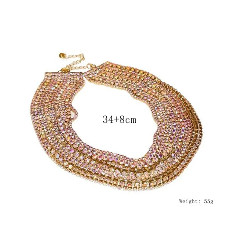 Colorful crystal luxury choker necklace by FYUAN featuring vibrant, sparkling gemstones on a sleek silver design.