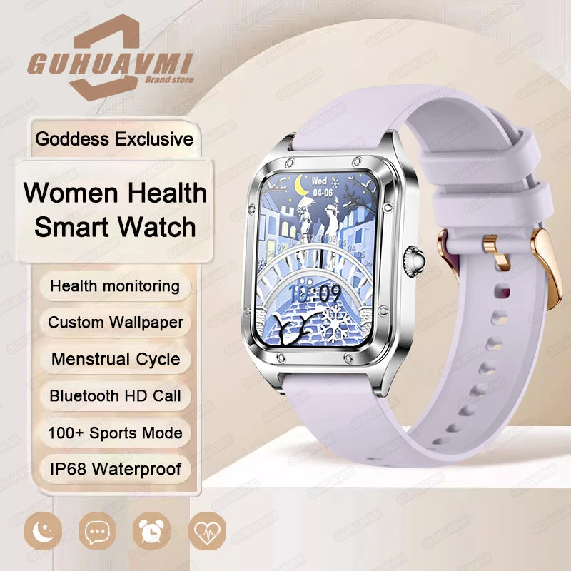 Silver women's smart watch with 2026 touchscreen display and fitness features by Corporación Turística.