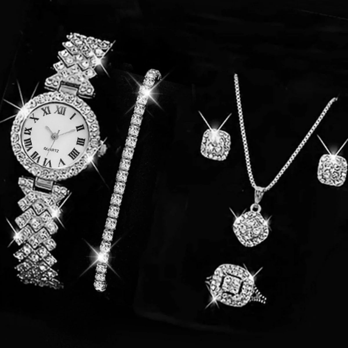 Silver women's quartz watch with Roman numeral dial, elegant design by Corporación Turística.