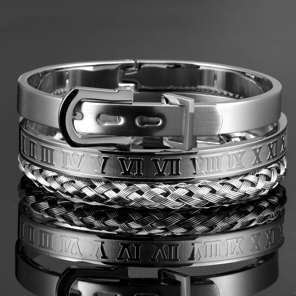 Silver men's stainless steel bracelet by Corporación Turística, classic design, polished metal, and sturdy band.