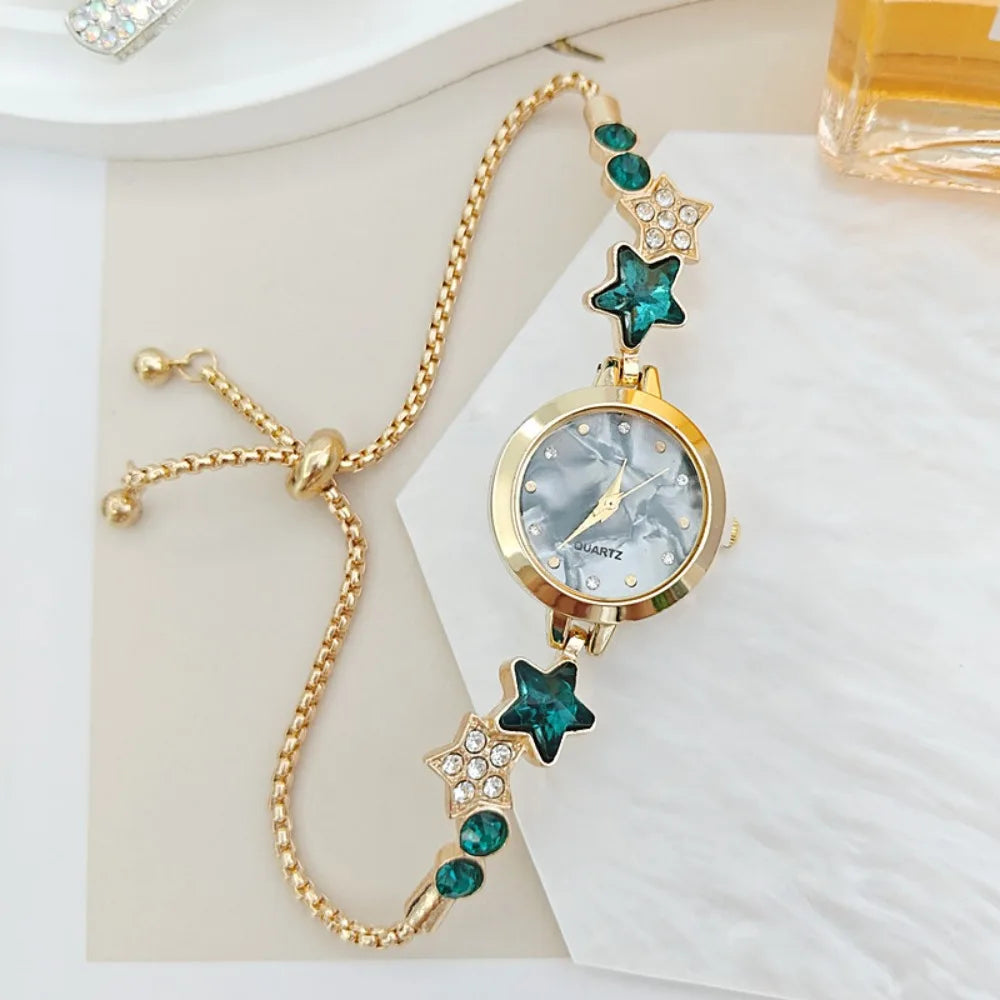 Elegant silver-white adjustable jewelry watch by Corporación Turística with sparkling pedrería and classic design.