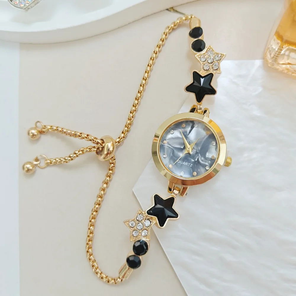 Elegant silver and white adjustable bracelet watch with sparkling pedrería accents from Corporación Turística.