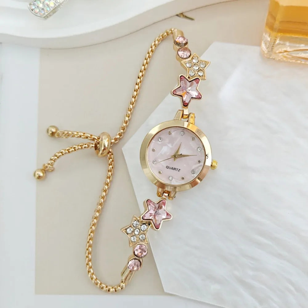 Silver elegant adjustable watch with sparkling pedrería, featuring a stylish design and silver-tone bracelet from Corporación Turística.