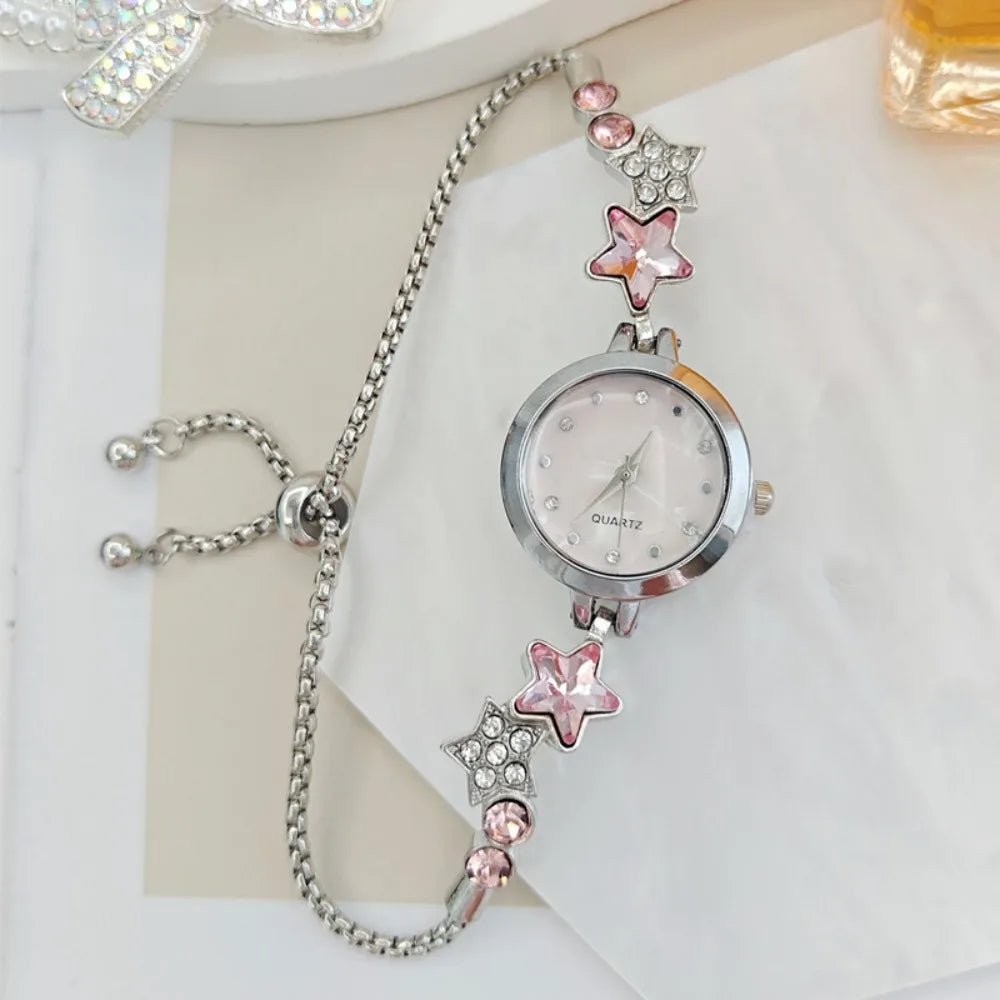 Elegant silver and white adjustable bracelet watch with sparkling embellishments from Corporación Turística.
