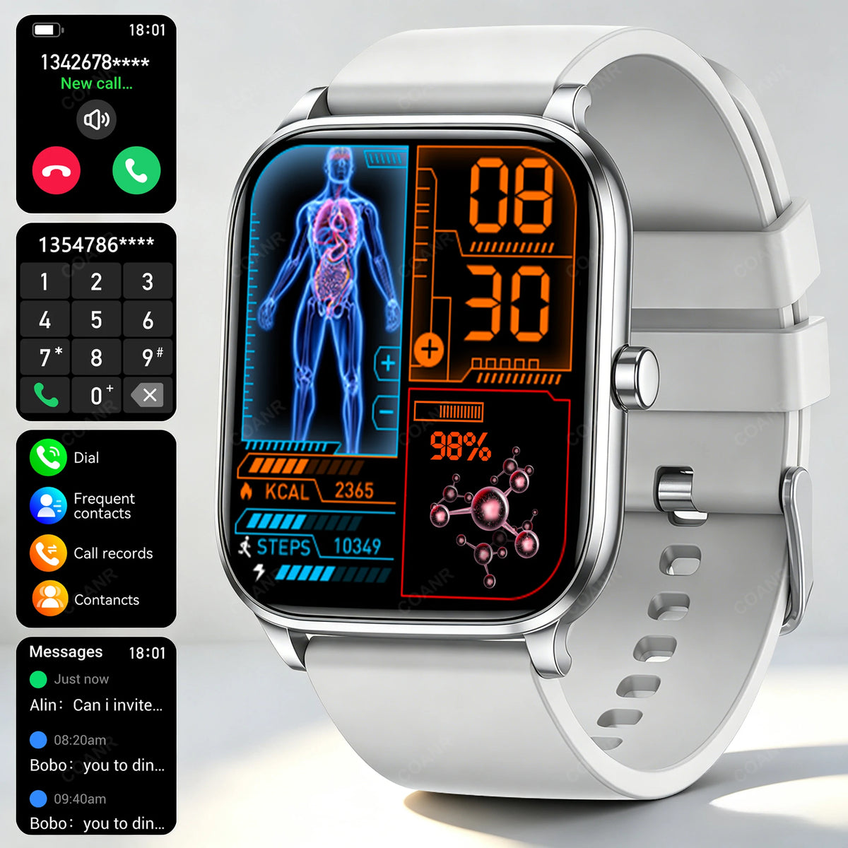 Golden men's and women's smart watch with a sleek steel band and digital display from Corporación Turística.