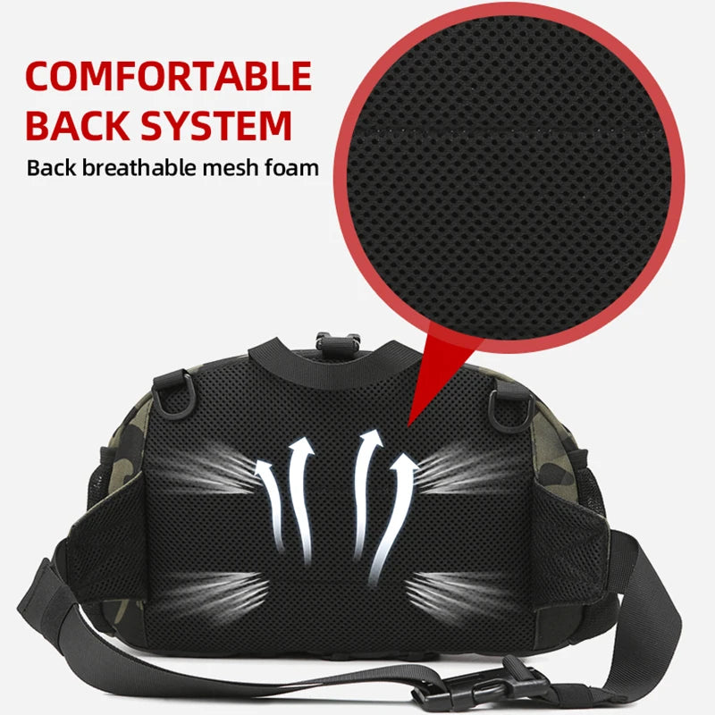 Men's hiking vest with built-in backpack and chest pocket, khaki color, designed for outdoor adventures by Corporación Turística.