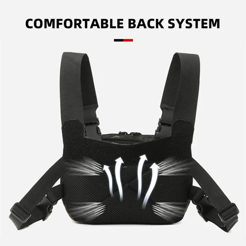 Khaki tactical chest pack backpack with multiple compartments, designed for outdoor reconnaissance and tactical gear.