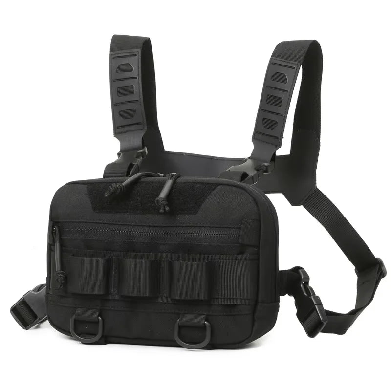 Khaki tactical chest pack backpack with adjustable straps, designed for outdoor reconnaissance and gear organization.