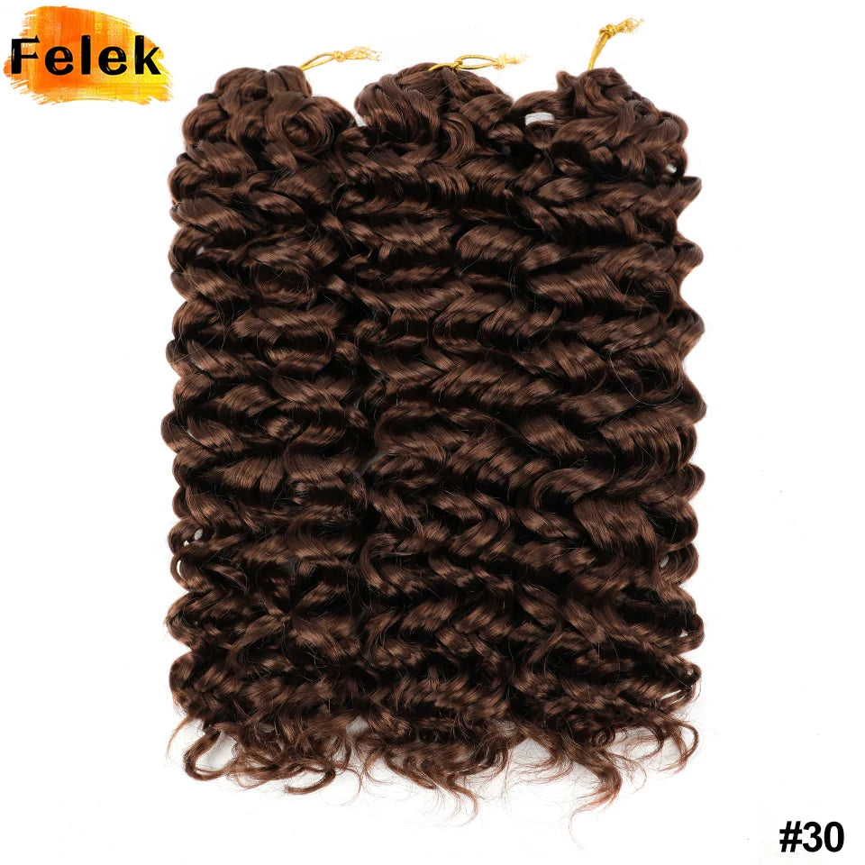 Six bundles of 18-inch GoGo Curl braided hair extensions for women, featuring natural black color and textured spiral design.