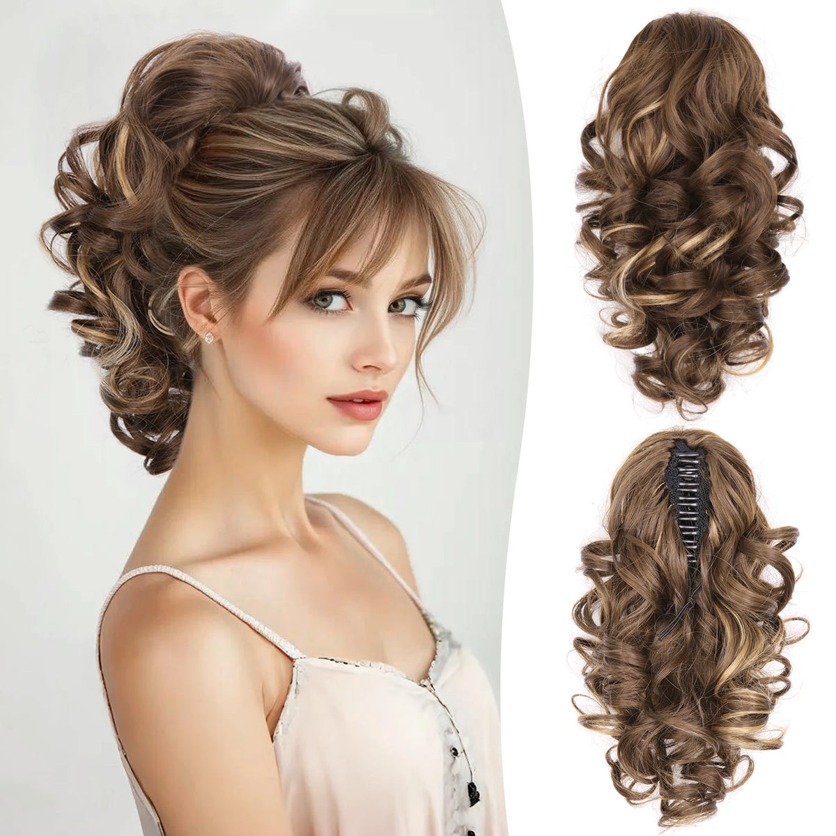 Wavy black hair ponytail extensions with claw clip from Corporación Turística, 12 inches long, natural and easy to wear.