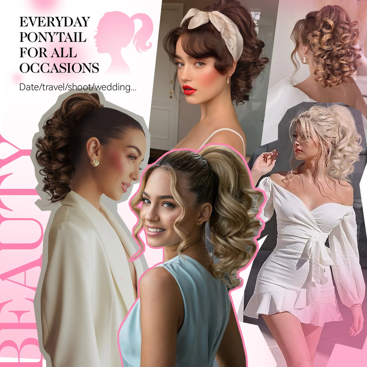 Wavy hair ponytail extension with claw clip, 12-inch length, from Corporación Turística, featuring natural-looking, ondulated hair.