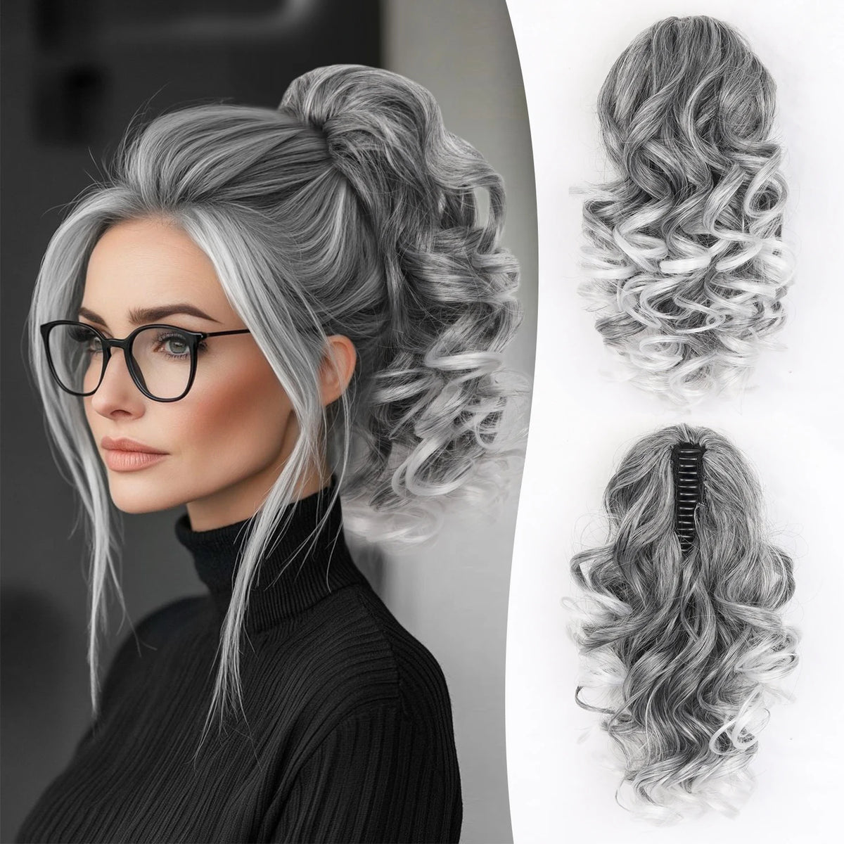 Wavy hair ponytail extension with claw clip by Corporación Turística, 12 inches, natural black color, easy to attach and style.