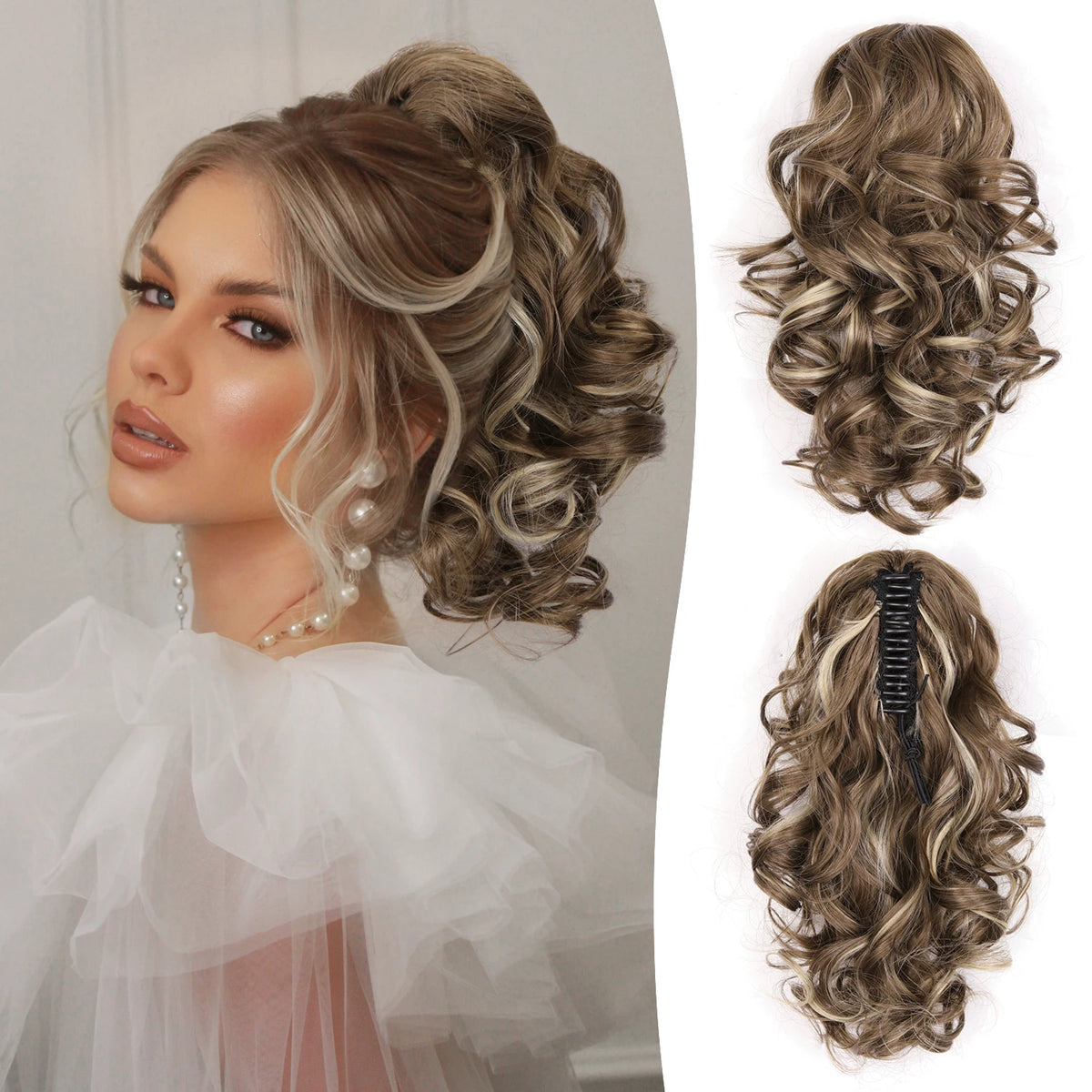 Wavy hair extension ponytail with claw clip from Corporación Turística, 12 inches long for easy styling.