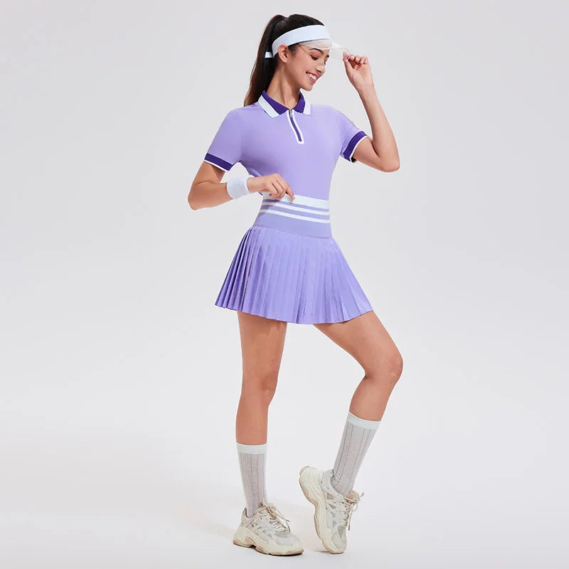 Red women's summer college-style polo set by Corporación Turística, featuring a fitted top and matching skirt or shorts.