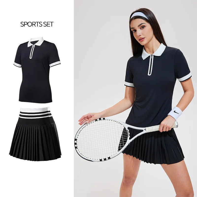 Red 2025 women's summer schoolgirl polo set by Corporación Turística, featuring a stylish collared shirt and matching shorts.
