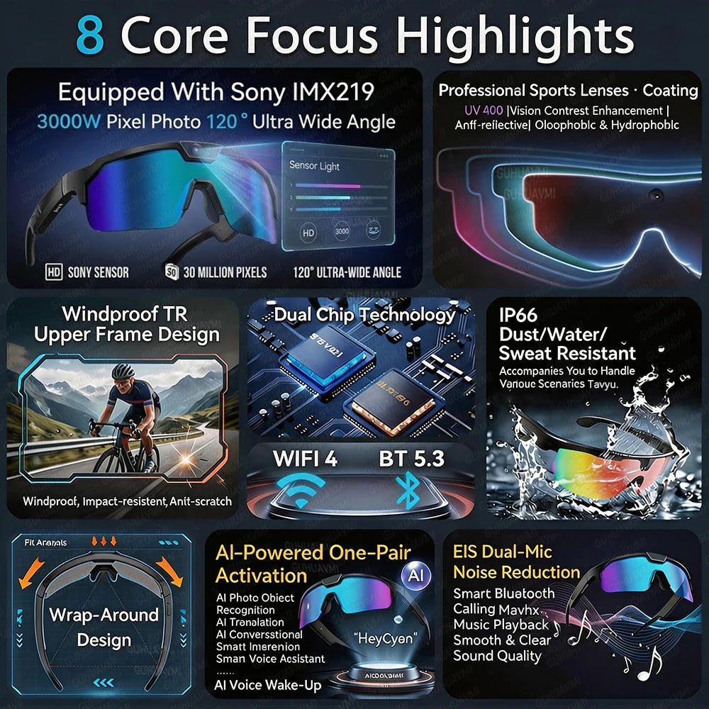 Smart glasses with AI 2026 from Corporación Turística featuring 1200P 4K camera, sleek design, and advanced technology for immersive experiences.