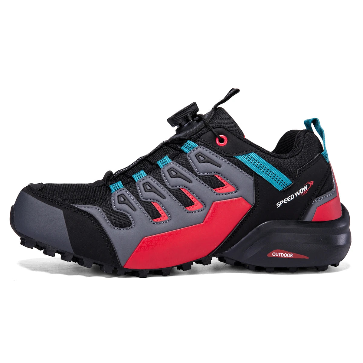 Men's hiking shoes by Corporación Turística, red leather hiking shoes for men with sturdy sole and ankle support.