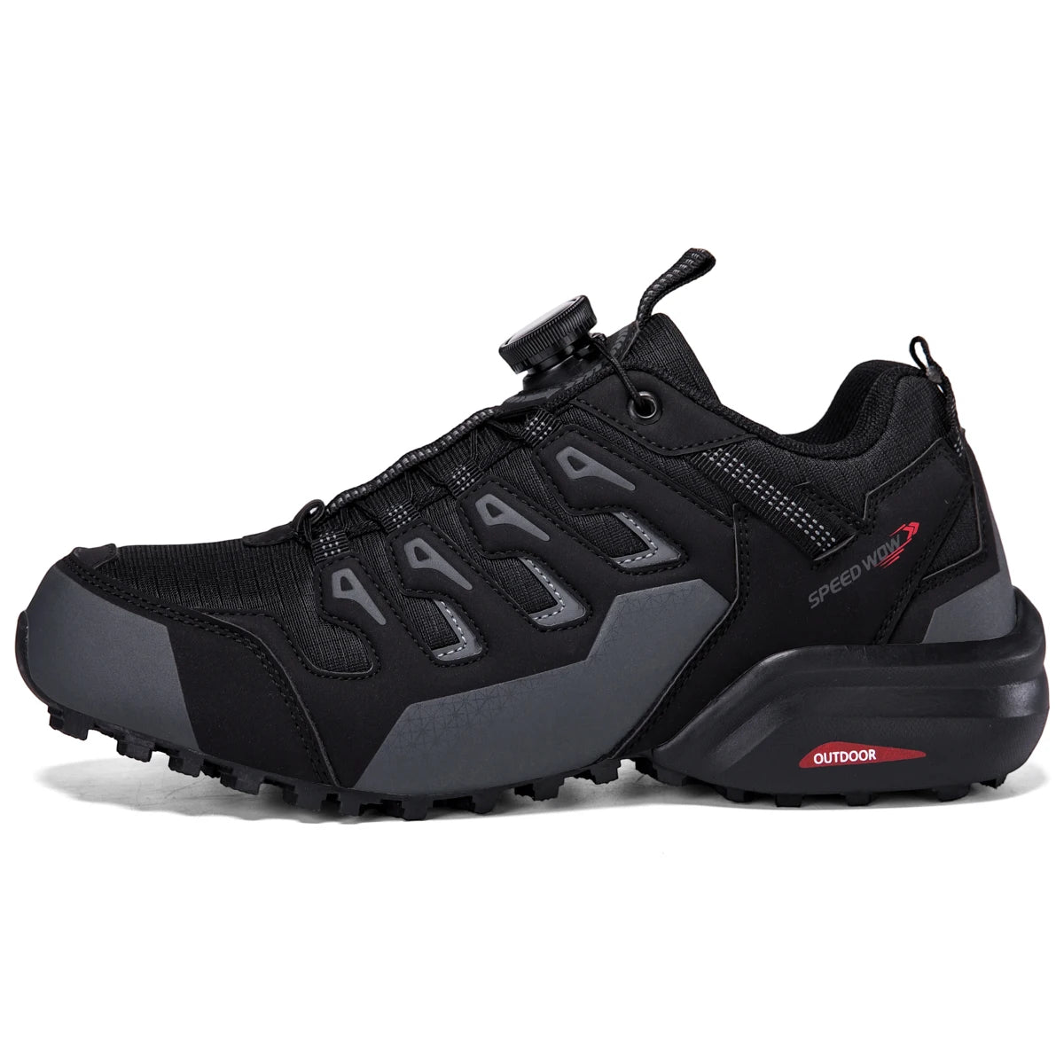 Men's hiking shoes by Corporación Turística, red leather hiking shoes for men with sturdy soles and ankle support.