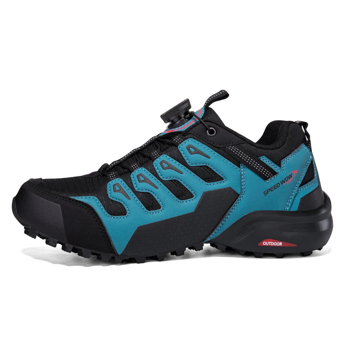 Men’s hiking shoes by Corporación Turística in red leather, featuring durable design and rugged soles for outdoor adventures.