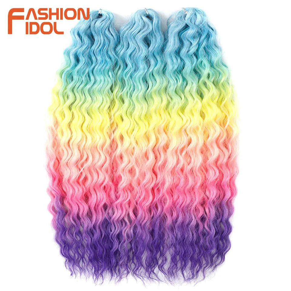 Synthetic hair extensions by Fashion Idol, 24 inches long, 300g, with natural-looking, wavy synthetic fibers in a vibrant style.